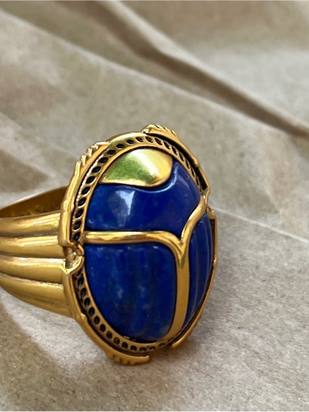 Kendra Scott- Gold-Tone Scarab Ring with Blue Inlay